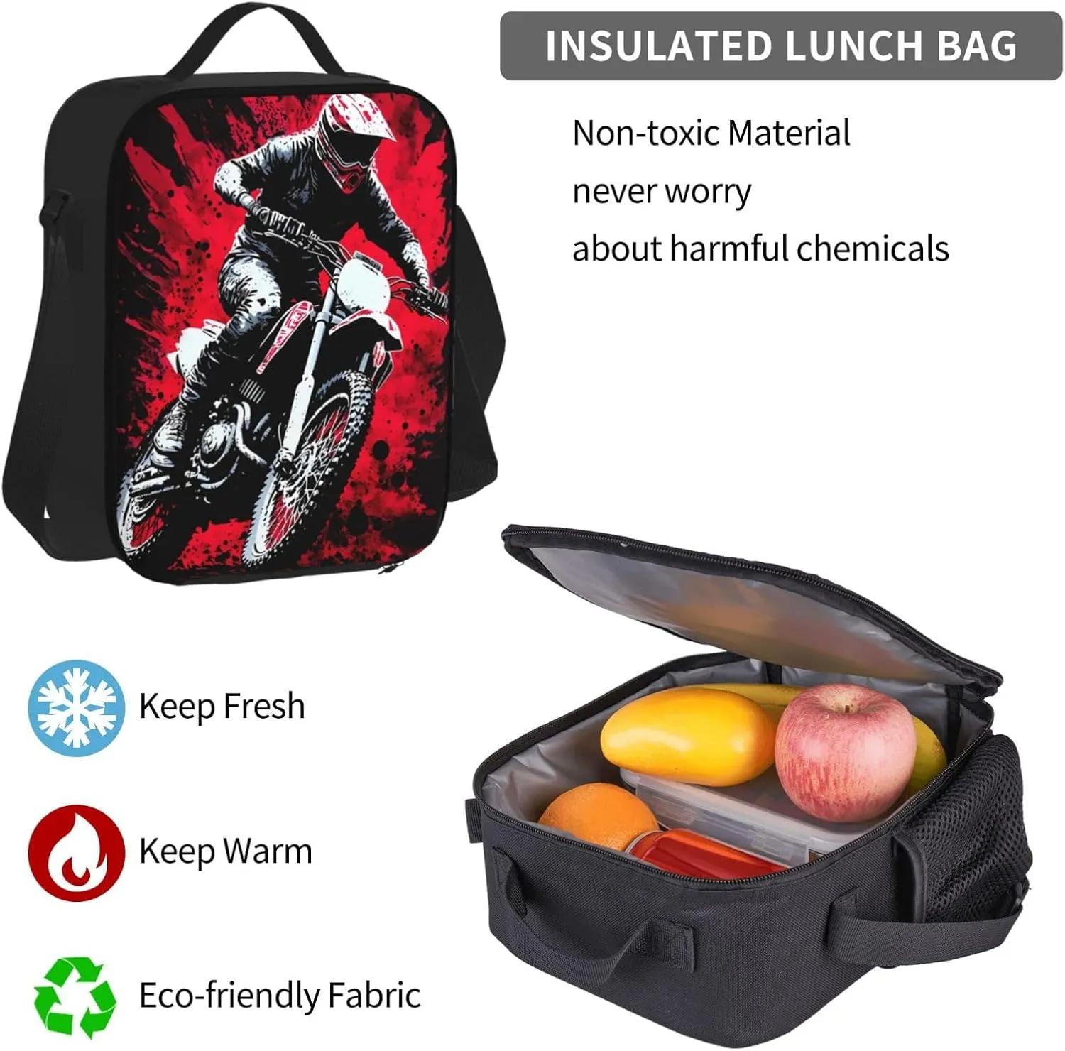 Dirt Bike With Red And Black Paint Splash Multifunctional Pocket Backpack Crossbody Lunch Bag Pencil Case 3Pcs Set Large Capacity Backpack