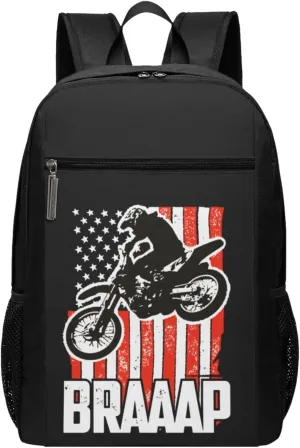 Dirt Bke Motocross American Flag Backpack 17 Inch For Travel Laptops Backpack