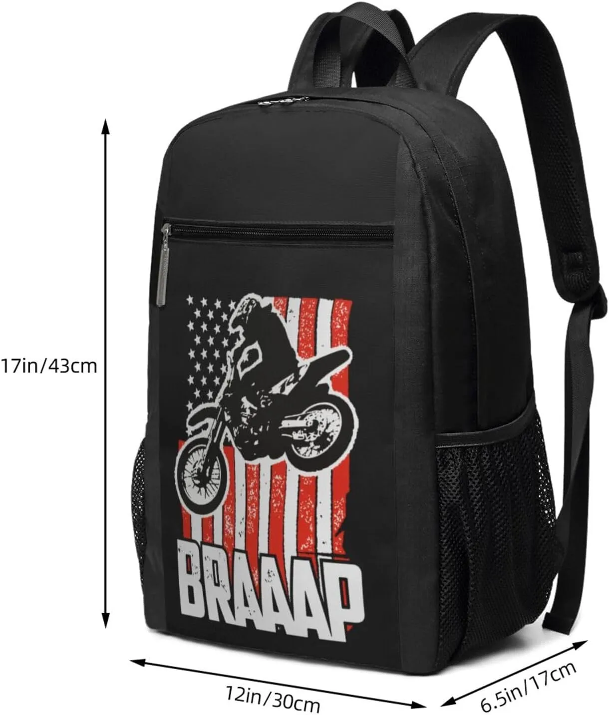 Dirt Bke Motocross American Flag Backpack 17 Inch For Travel Laptops Backpack