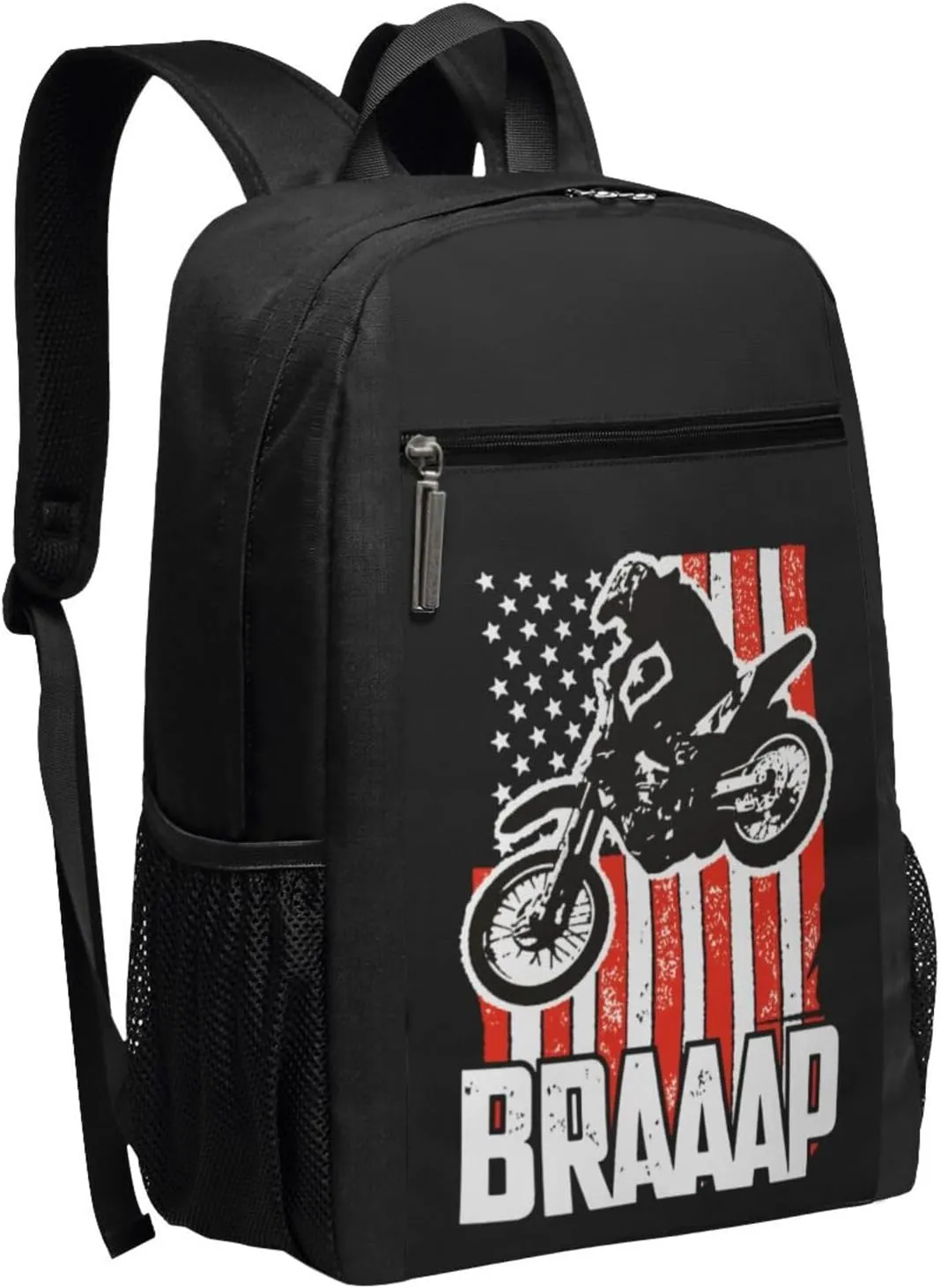 Dirt Bke Motocross American Flag Backpack 17 Inch For Travel Laptops Backpack