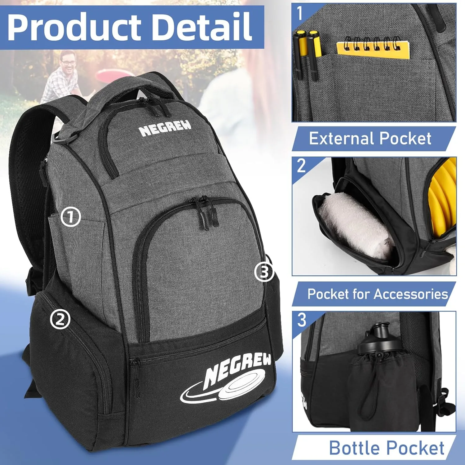 Disc Golf Bag,Durable Disc Golf Backpack Holds 25  Discs,Lightweight Frisbee Golf Bag with Mutiple Pockets,Disc Golf Accessories(Disc Not Included)
