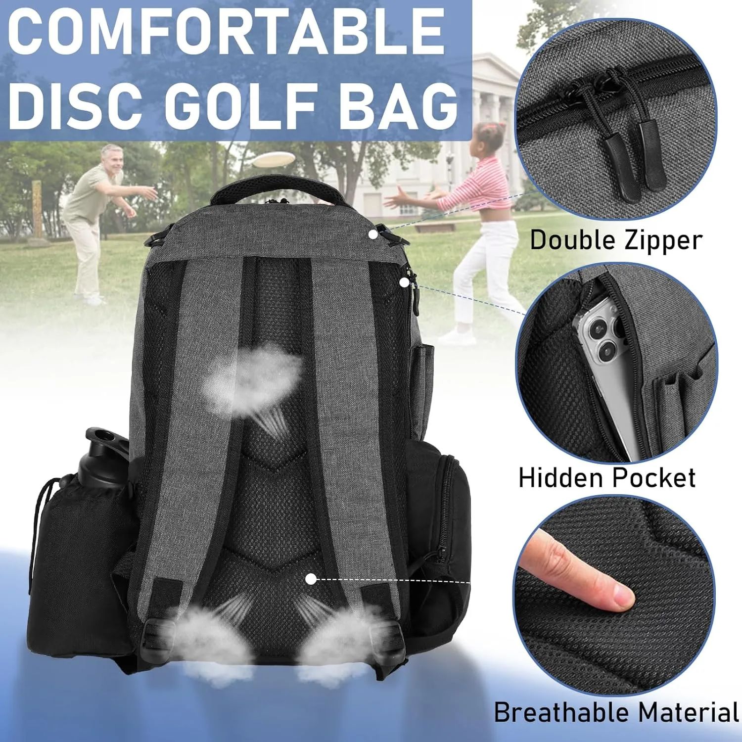 Disc Golf Bag,Durable Disc Golf Backpack Holds 25  Discs,Lightweight Frisbee Golf Bag with Mutiple Pockets,Disc Golf Accessories(Disc Not Included)