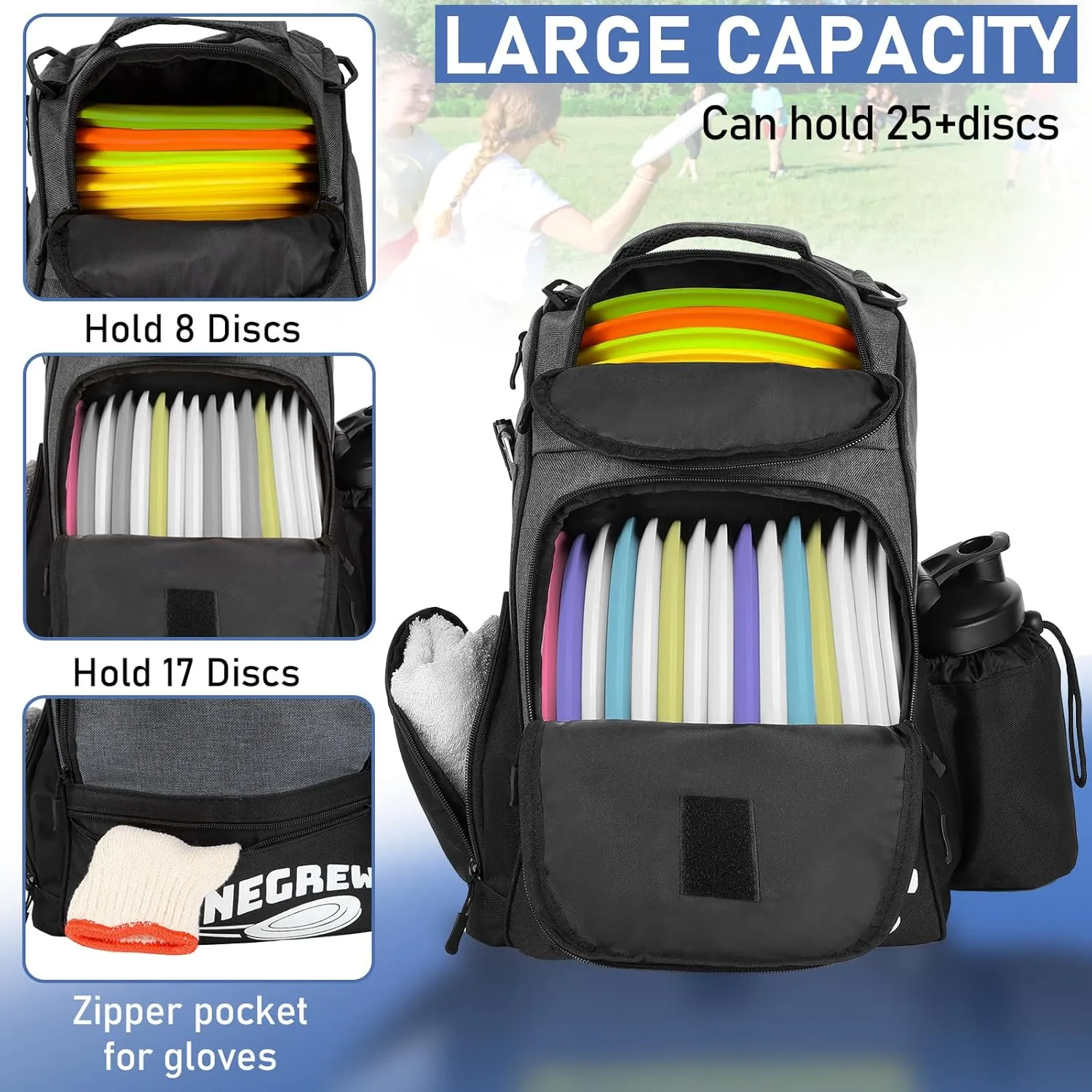Disc Golf Bag,Durable Disc Golf Backpack Holds 25  Discs,Lightweight Frisbee Golf Bag with Mutiple Pockets,Disc Golf Accessories(Disc Not Included)