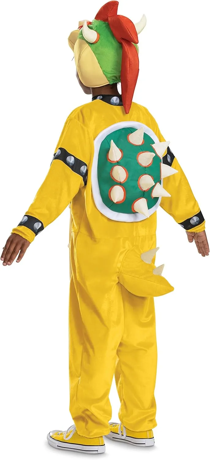 Disguise Bowser Costume Hooded Jumpsuit, Official Super Mario Character Costume for Kids