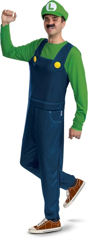 Disguise Mens Luigi Adult Costume, Official Super Mario Bro Elevated Classic Adult Costume