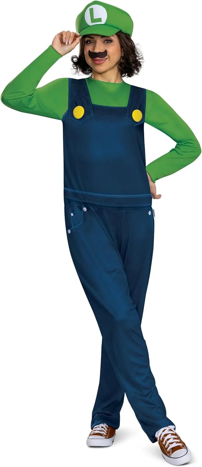 Disguise Mens Luigi Adult Costume, Official Super Mario Bro Elevated Classic Adult Costume