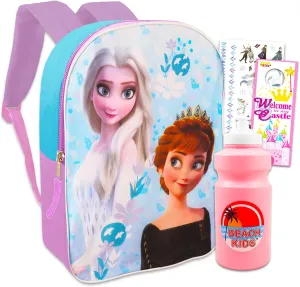 Disney Frozen Travel Backpack - Bundle of 15" Elsa and Anna Backpack, Tattoos & More | Disney Travel Backpack School Supplies