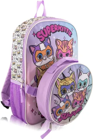 Disney SuperKitties Backpack With Lunch Box for Kids | Insulated Lunch Bag Lunch Box for Girls, Boys, Toddlers | 14" Backpack for School and Reusable Lunchbox