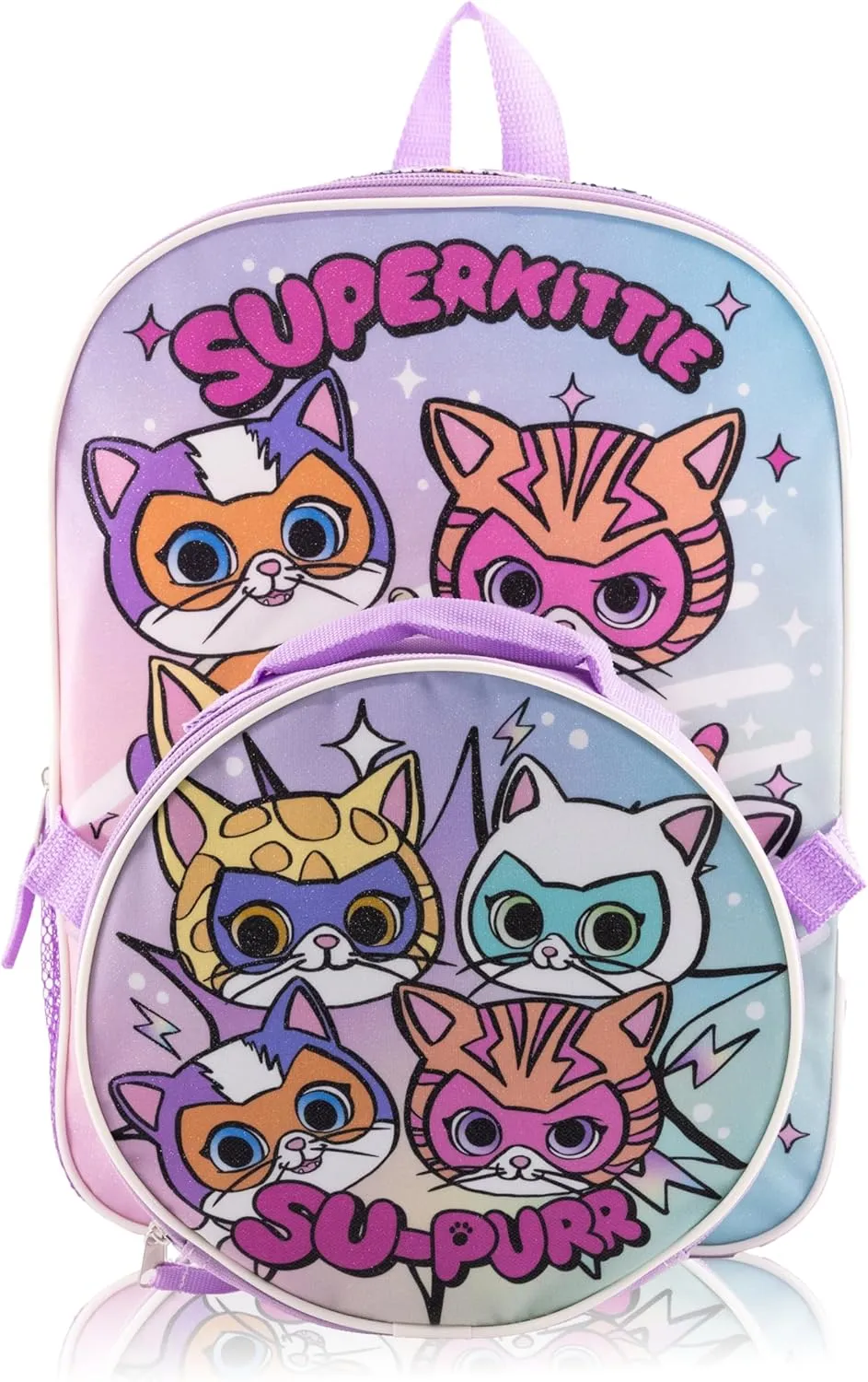 Disney SuperKitties Backpack With Lunch Box for Kids | Insulated Lunch Bag Lunch Box for Girls, Boys, Toddlers | 14" Backpack for School and Reusable Lunchbox