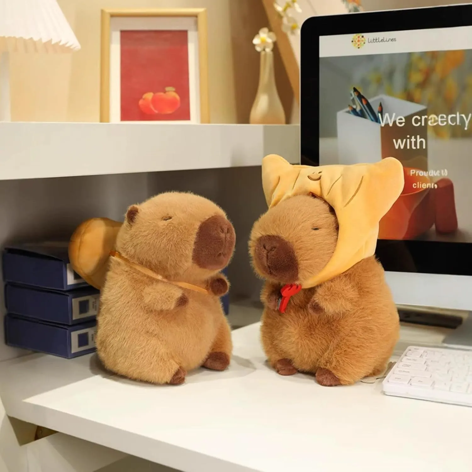 Ditucu Capybara Plush with French Baguette Backpack 9 inch Cute Bread Capibara Stuffed Animal Soft Food Plushies Toys Gifts for Kids Adults Brown