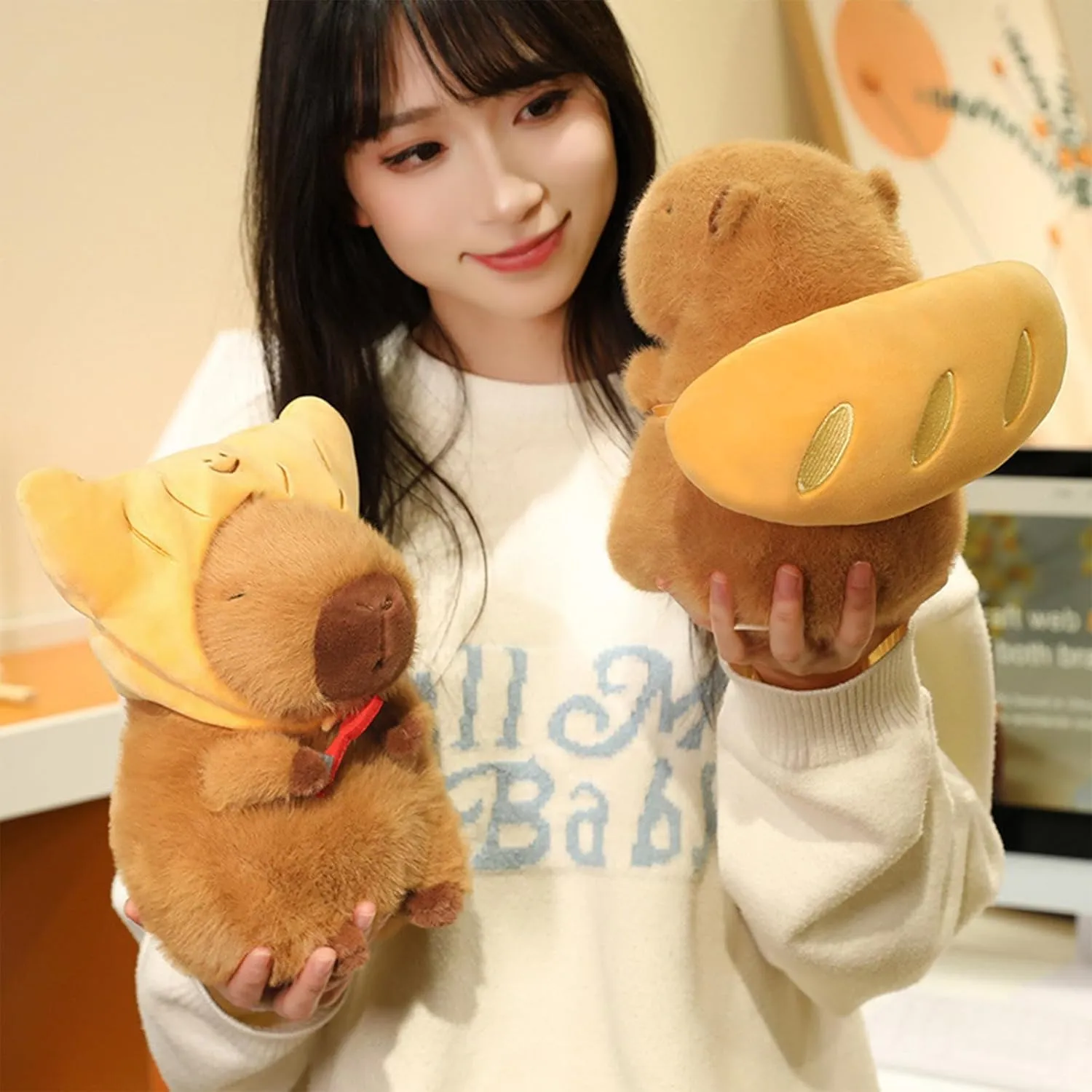 Ditucu Capybara Plush with French Baguette Backpack 9 inch Cute Bread Capibara Stuffed Animal Soft Food Plushies Toys Gifts for Kids Adults Brown