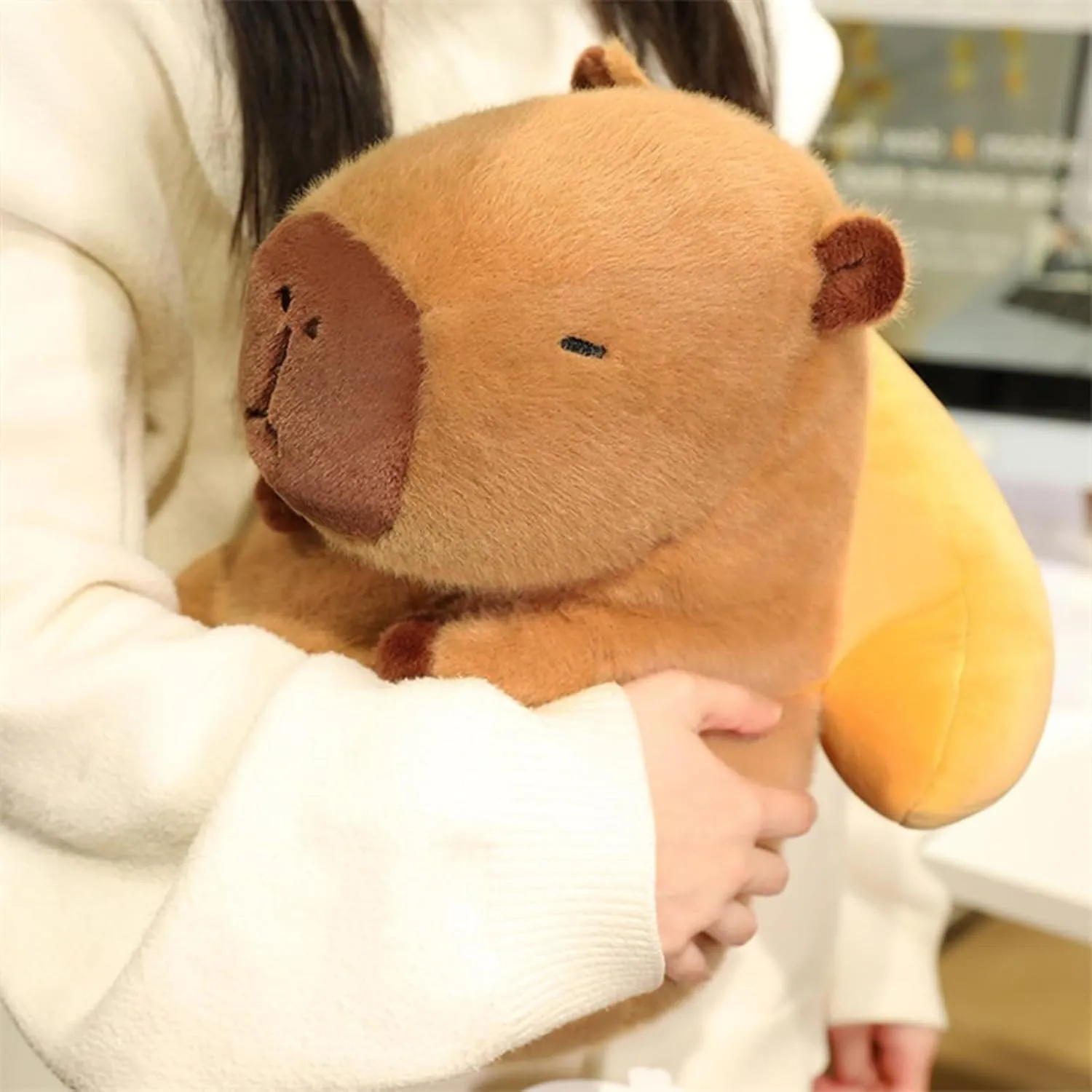 Ditucu Capybara Plush with French Baguette Backpack 9 inch Cute Bread Capibara Stuffed Animal Soft Food Plushies Toys Gifts for Kids Adults Brown
