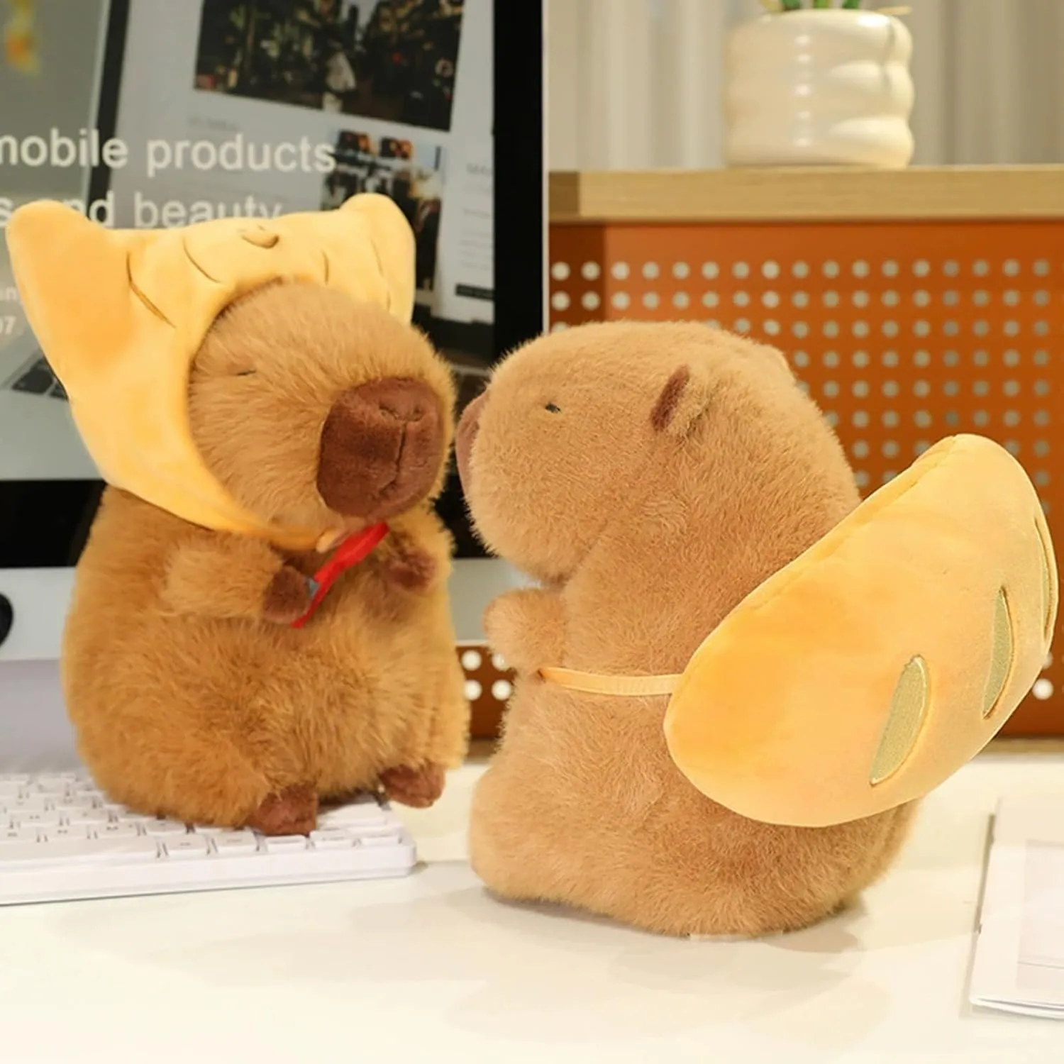Ditucu Capybara Plush with French Baguette Backpack 9 inch Cute Bread Capibara Stuffed Animal Soft Food Plushies Toys Gifts for Kids Adults Brown