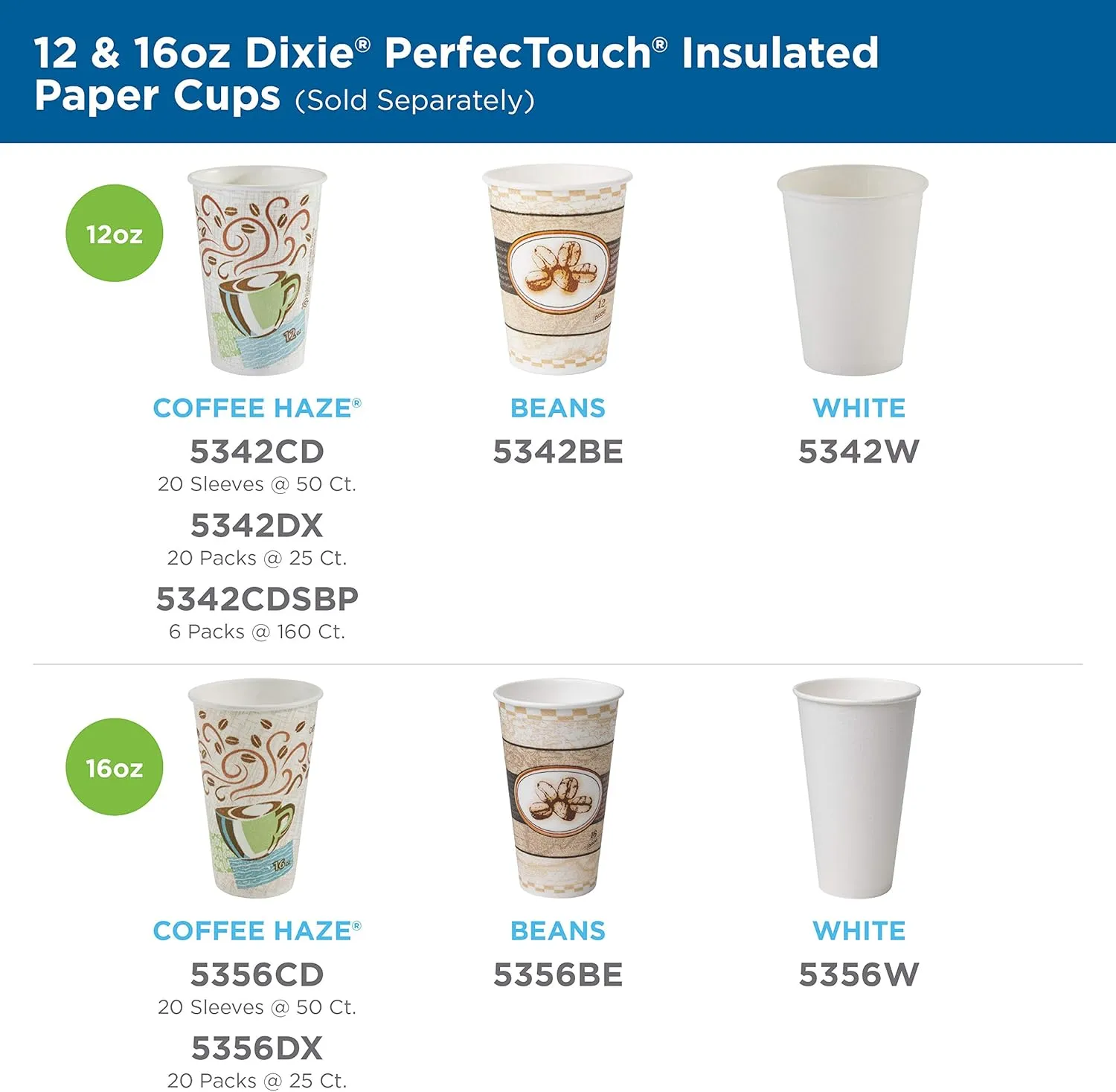 Dixie PerfecTouch 12 oz. Insulated Paper Hot Coffee Cup and Lid Set by GP PRO (Georgia-Pacific) Coffee Haze and White, 5342COMBO600, 300 Cups and 300 Lids (50 Cups and Lids Per Pack, 6 Packs Per Case)
