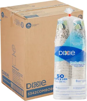 Dixie PerfecTouch 12 oz. Insulated Paper Hot Coffee Cup and Lid Set by GP PRO (Georgia-Pacific) Coffee Haze and White, 5342COMBO600, 300 Cups and 300 Lids (50 Cups and Lids Per Pack, 6 Packs Per Case)