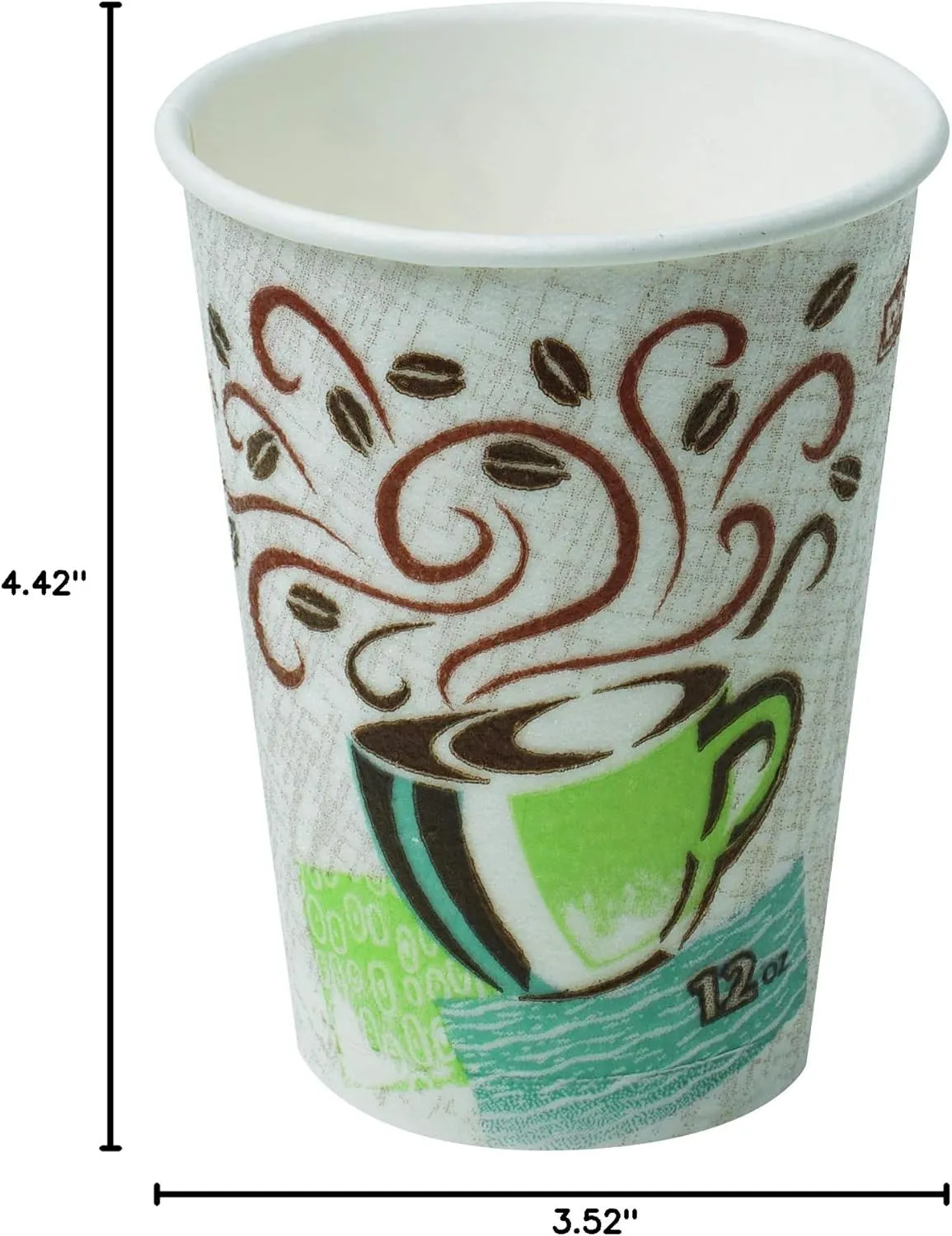 Dixie PerfecTouch 12 oz Paper Coffee Cups By GP PRO, Coffee Haze Design, 1000 Count (Individually Wrapped Disposable Cups), 5342CDWR