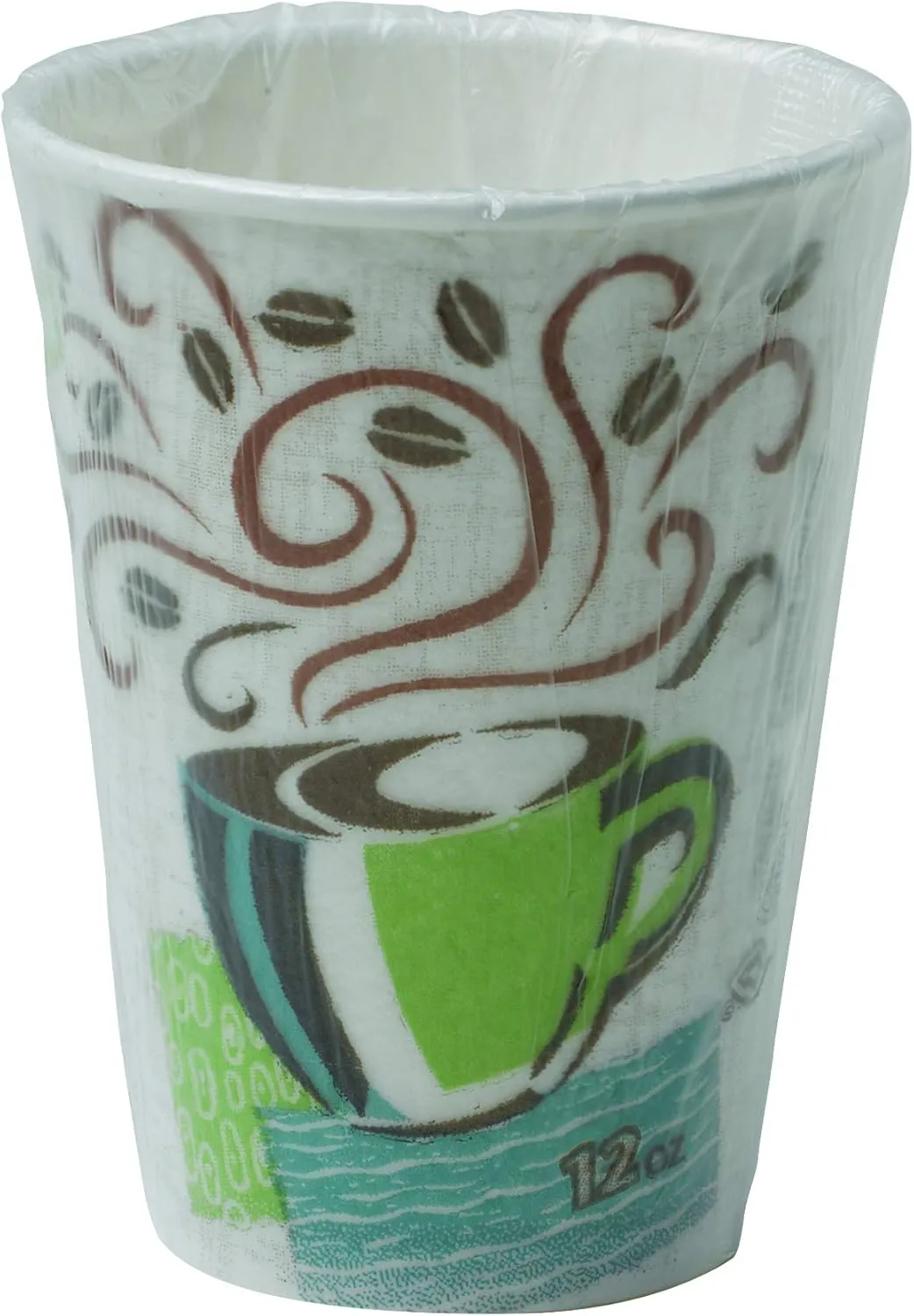 Dixie PerfecTouch 12 oz Paper Coffee Cups By GP PRO, Coffee Haze Design, 1000 Count (Individually Wrapped Disposable Cups), 5342CDWR