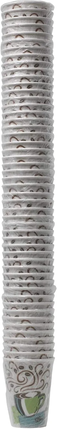 Dixie PerfecTouch 12 oz Paper Coffee Cups By GP PRO, Coffee Haze Design, 1000 Count (Individually Wrapped Disposable Cups), 5342CDWR