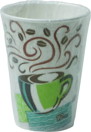 Dixie PerfecTouch 12 oz Paper Coffee Cups By GP PRO, Coffee Haze Design, 1000 Count (Individually Wrapped Disposable Cups), 5342CDWR