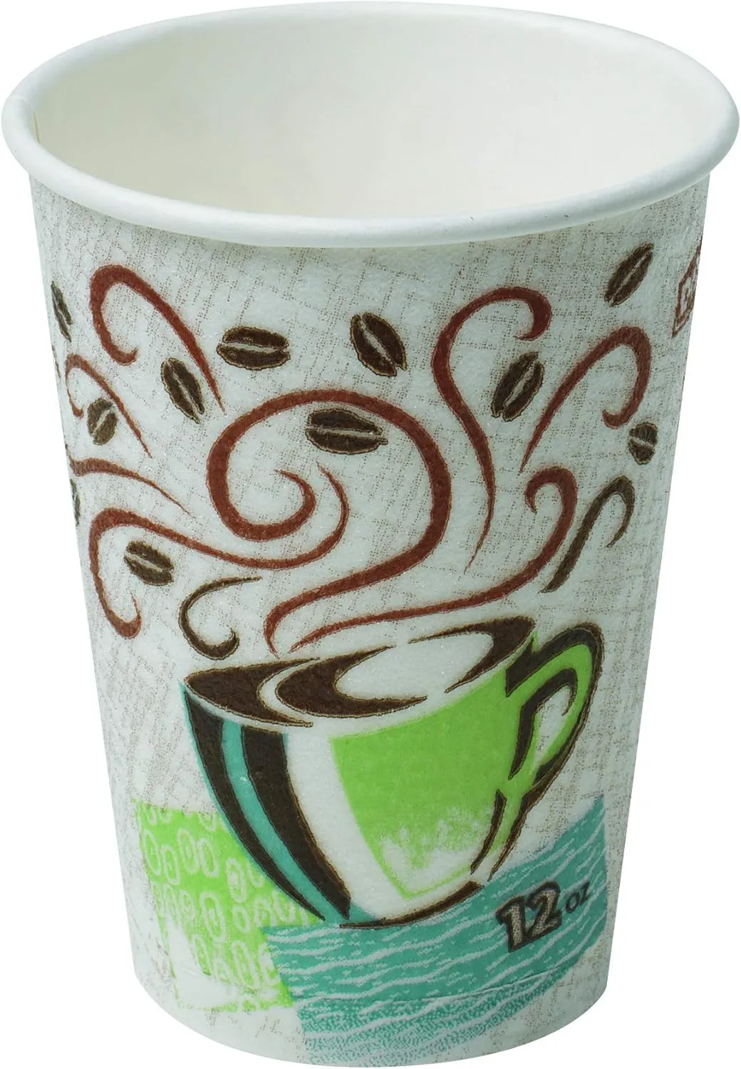 Dixie PerfecTouch 12 oz Paper Coffee Cups By GP PRO, Coffee Haze Design, 1000 Count (Individually Wrapped Disposable Cups), 5342CDWR