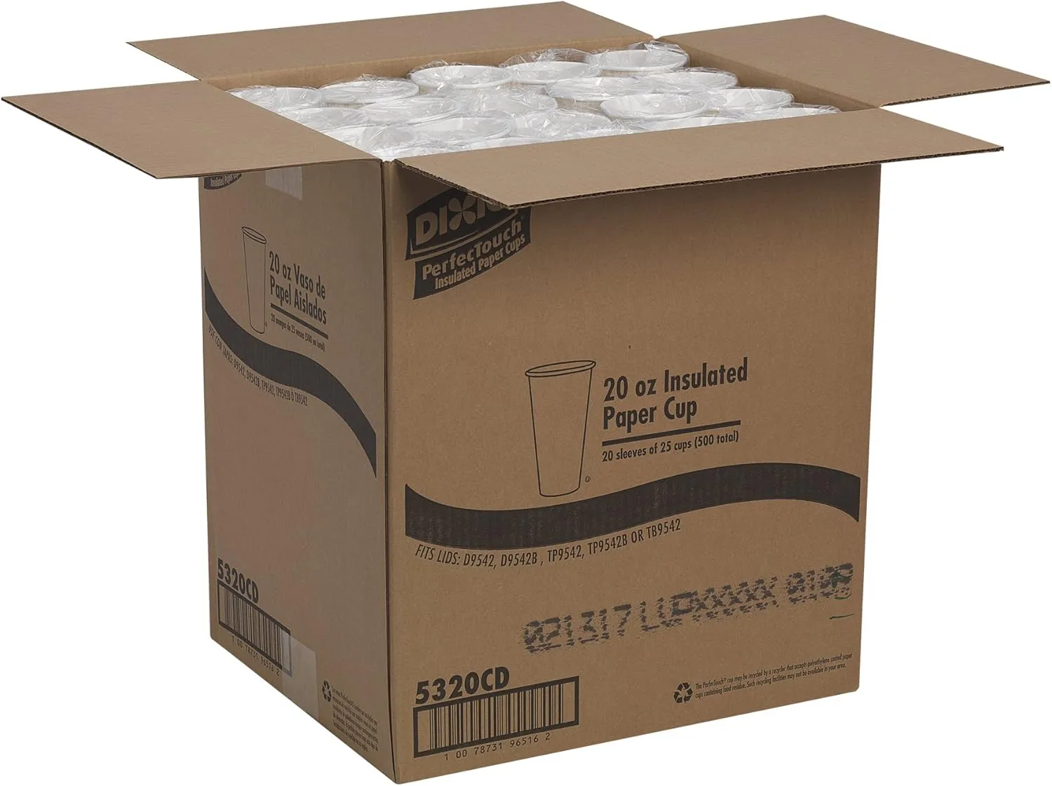 Dixie PerfecTouch 20 oz Paper Coffee Cups By GP PRO, Coffee Haze Design, 500 Count (25 Disposable Cups Per Sleeve, 20 Sleeves Per Case), 5320CD
