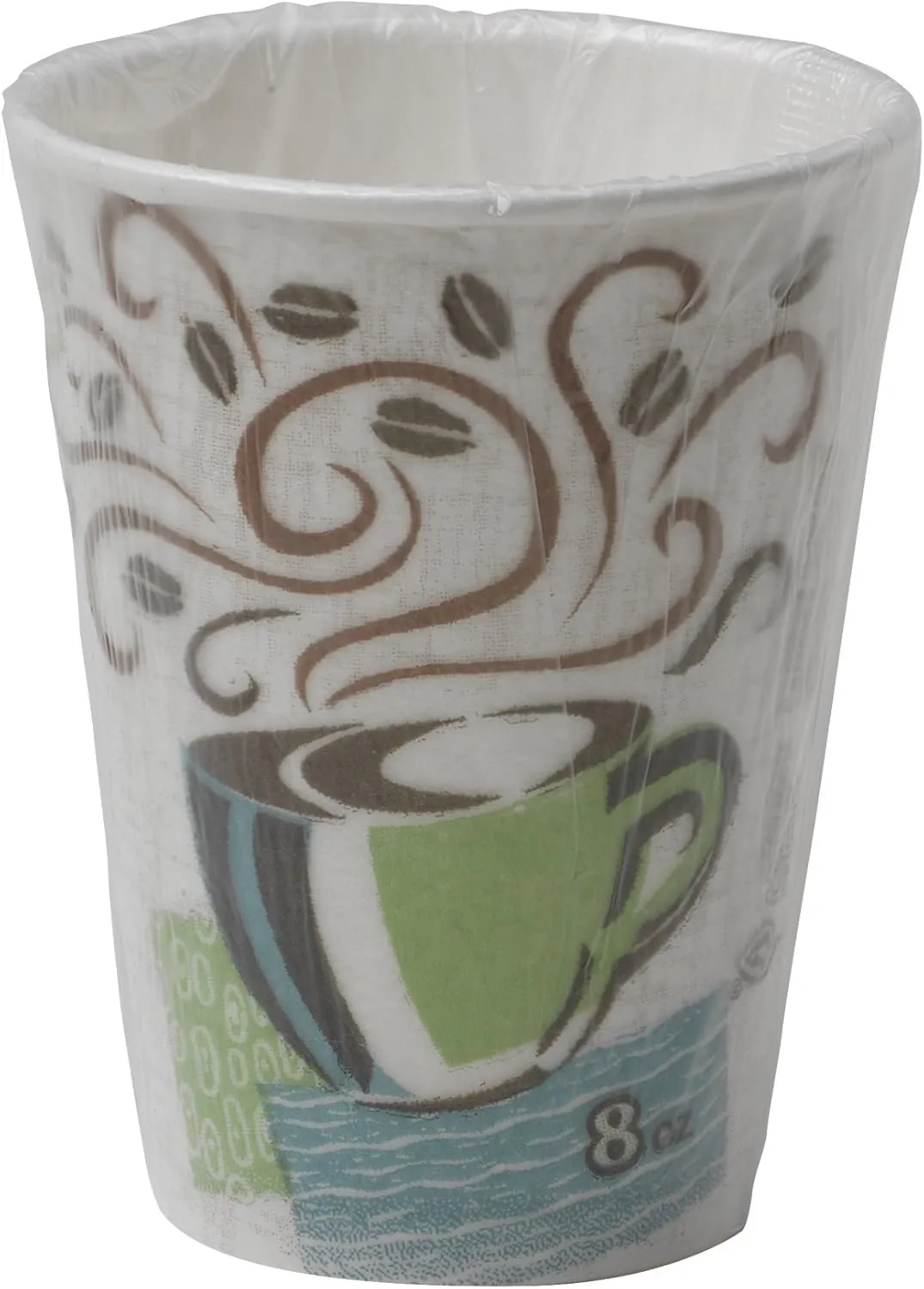 Dixie PerfecTouch 8 oz Paper Coffee Cups By GP PRO, Coffee Haze Design, 1000 Count (Individually Wrapped Disposable Cups), 5338CDWR