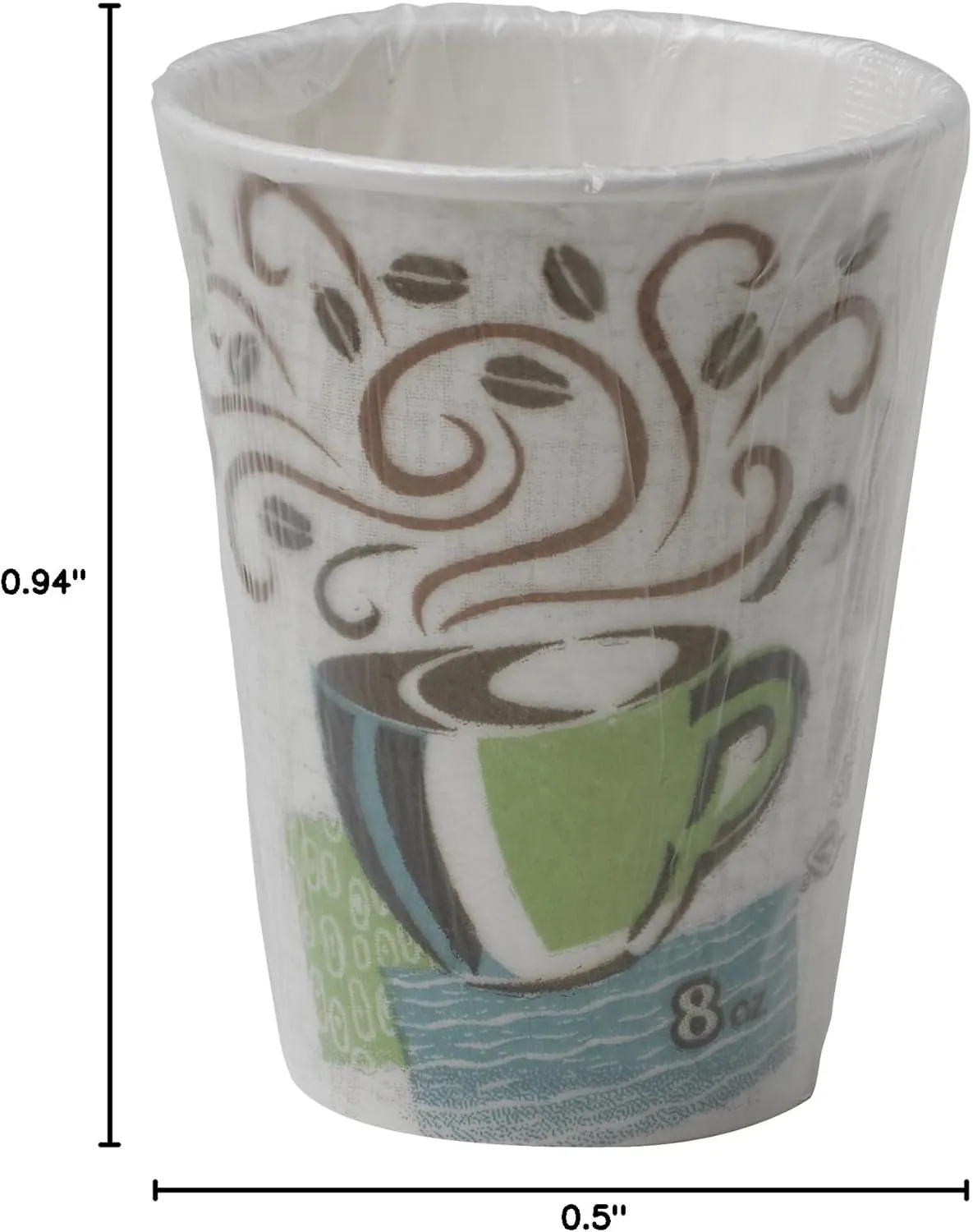 Dixie PerfecTouch 8 oz Paper Coffee Cups By GP PRO, Coffee Haze Design, 1000 Count (Individually Wrapped Disposable Cups), 5338CDWR