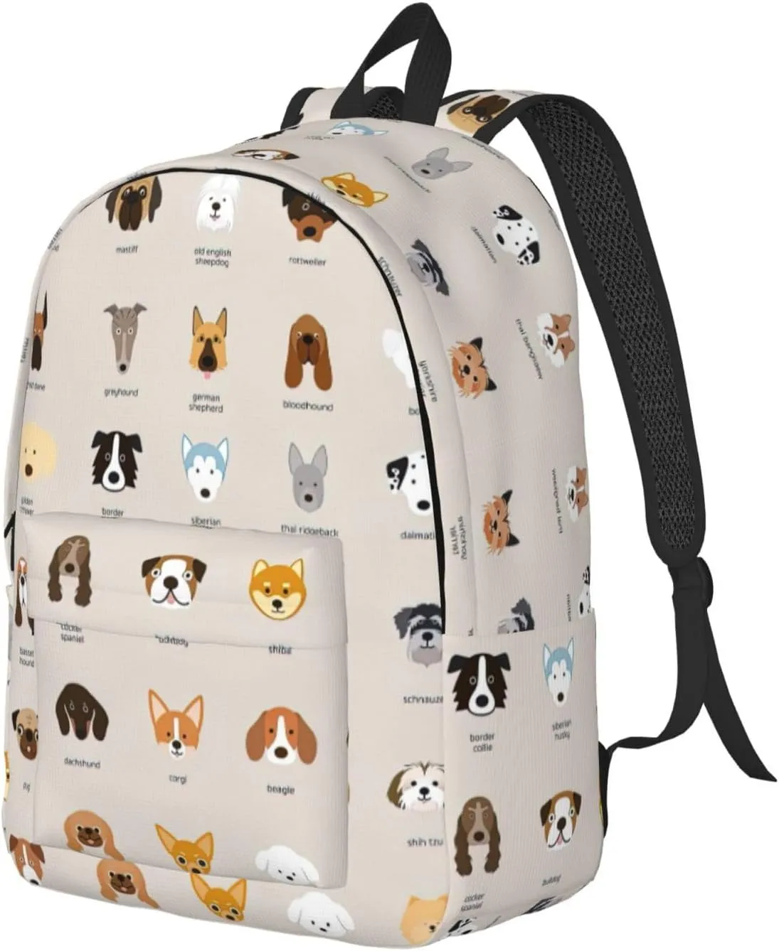Dog Breed Canvas Backpack Laptop Travel Bag, Anti-Water and Ergonomic Straps for College Business Work