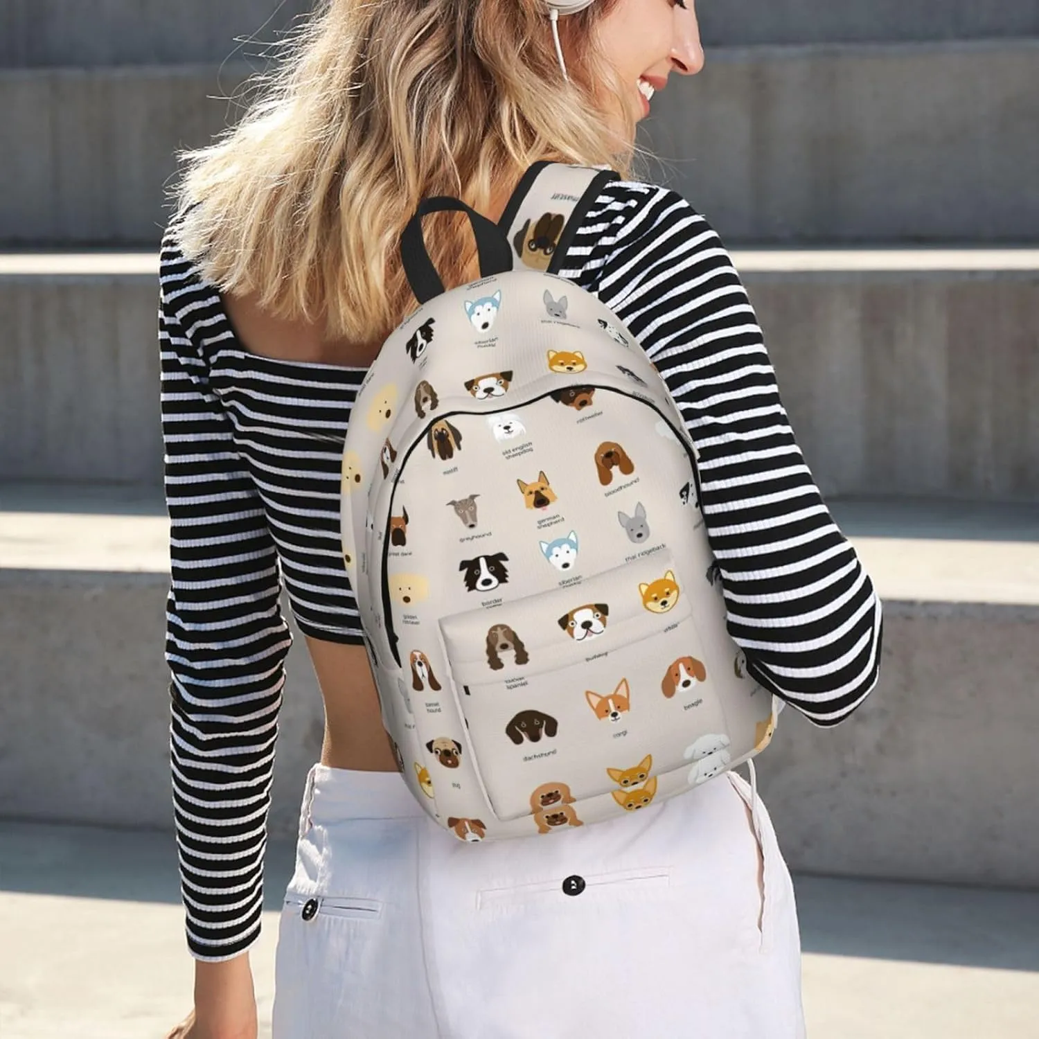 Dog Breed Canvas Backpack Laptop Travel Bag, Anti-Water and Ergonomic Straps for College Business Work