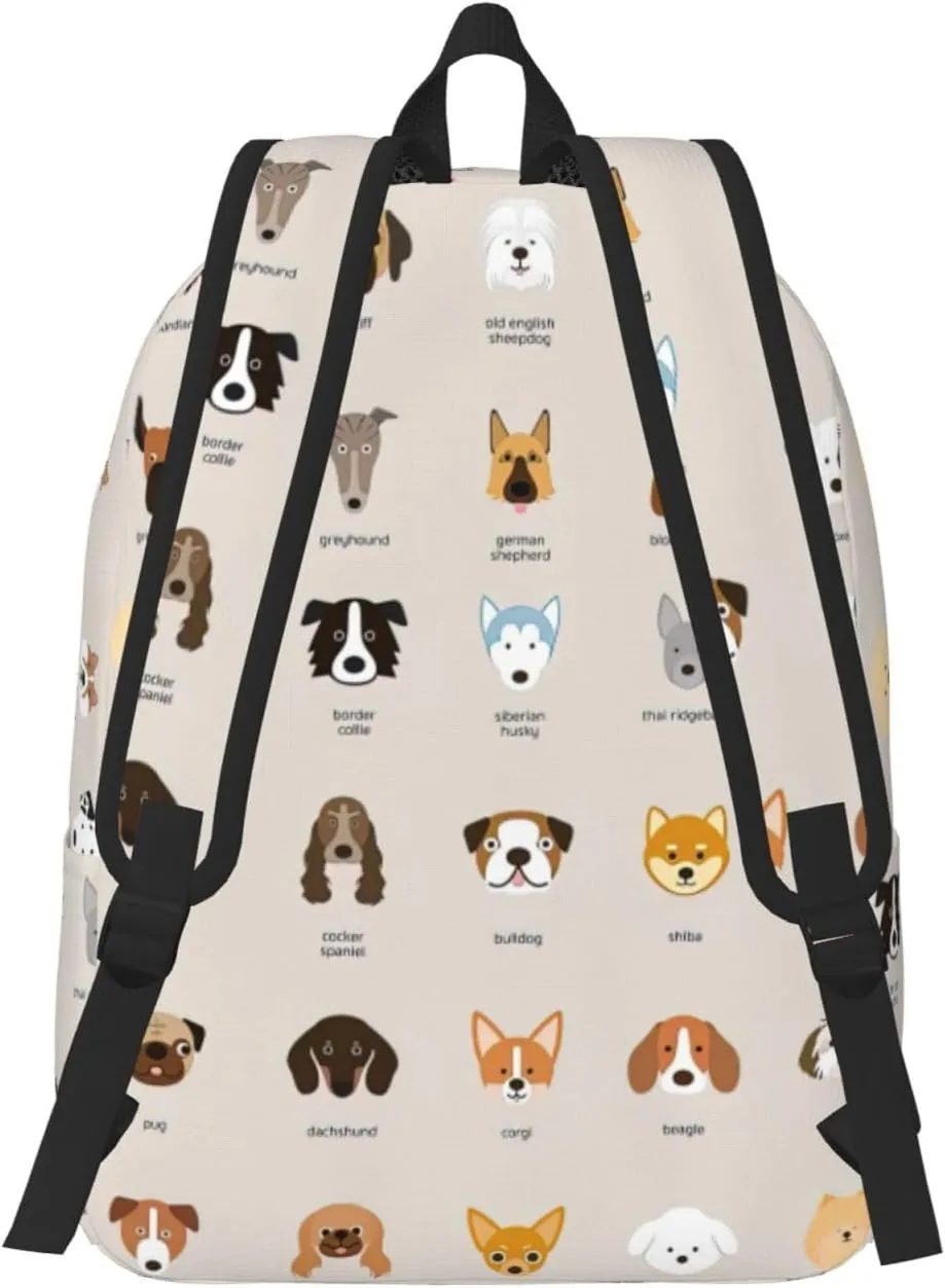 Dog Breed Canvas Backpack Laptop Travel Bag, Anti-Water and Ergonomic Straps for College Business Work