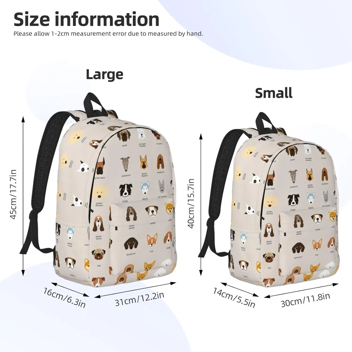 Dog Breed Canvas Backpack Laptop Travel Bag, Anti-Water and Ergonomic Straps for College Business Work