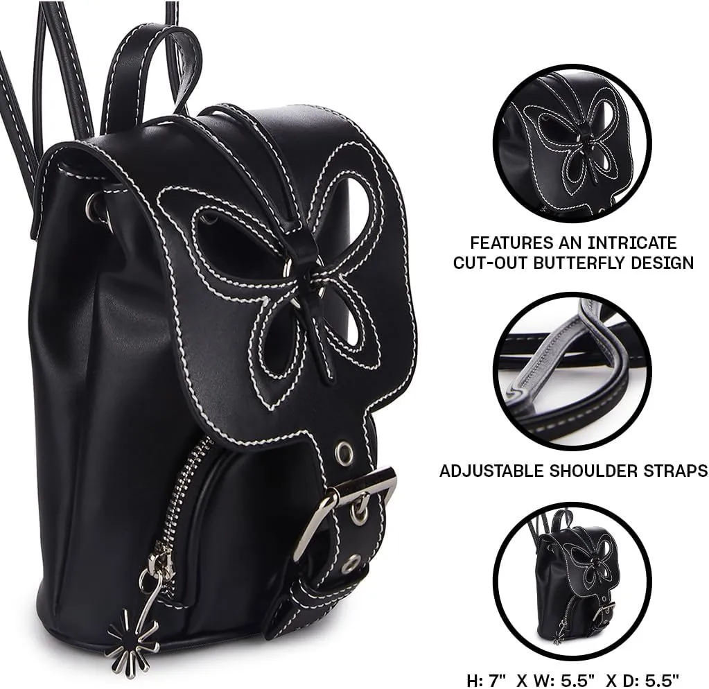 Dolls Kill Feeling Good Butterfly Backpack by Delia's For Adults - Vegan Leather Bag With Cut-Out Butterfly Design and Adjustable Straps - Black
