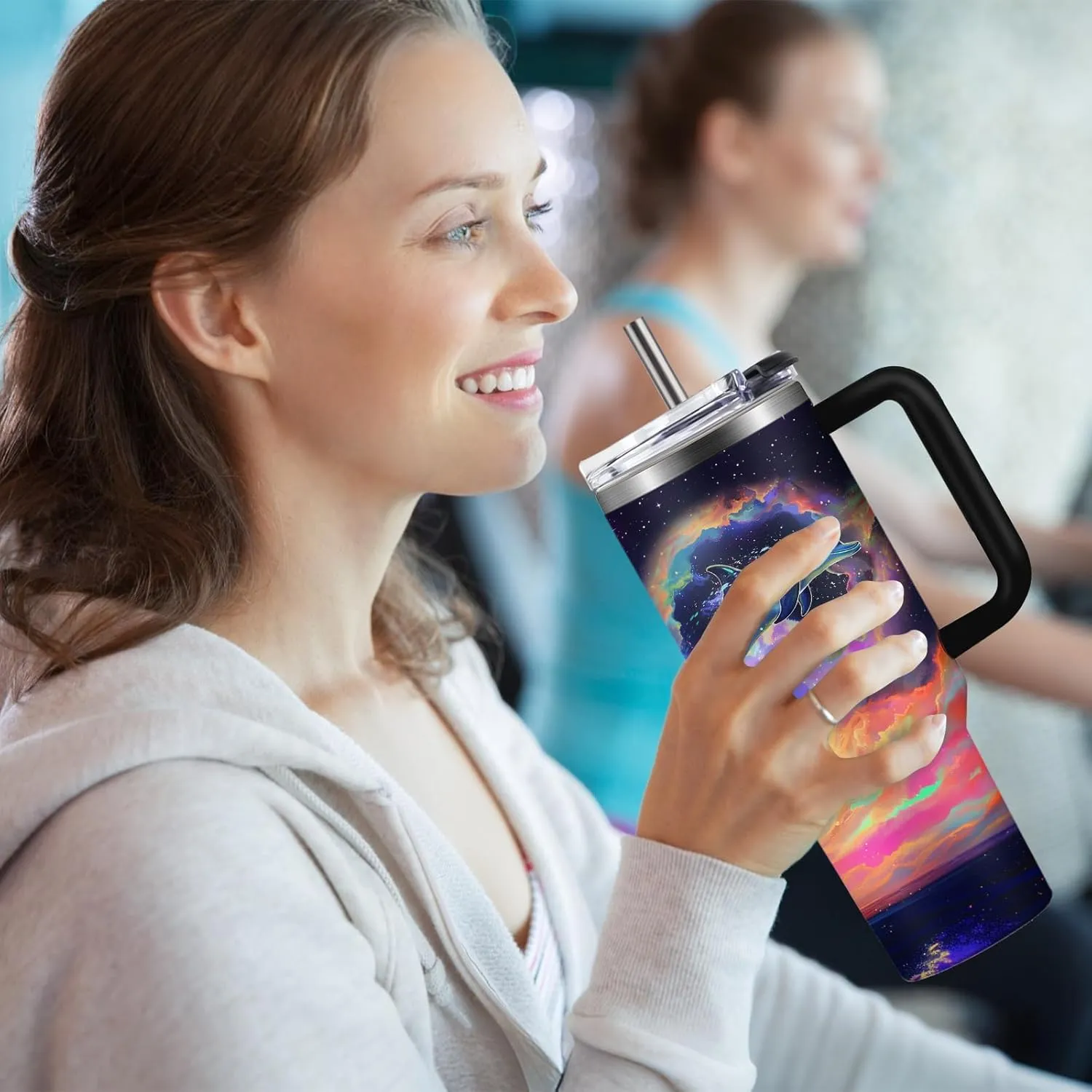 Dolphin Tumbler 40 OZ Ocean Themed Vacuum Insulated Travel Mug, Blue Ocean Dolphin Gift Coffee Cup for Marine Lovers Christmas Birthday Present