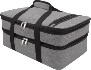 Double Insulated Casserole Carrier Fit 9"x13" Lasagna Lugger Baking Dish Pan for Hot or Cold Food Transport,Portable Thermal Reusable Lunch Warmer Tote Bag for Gathering,Camping,Cookouts,Parties-Gray