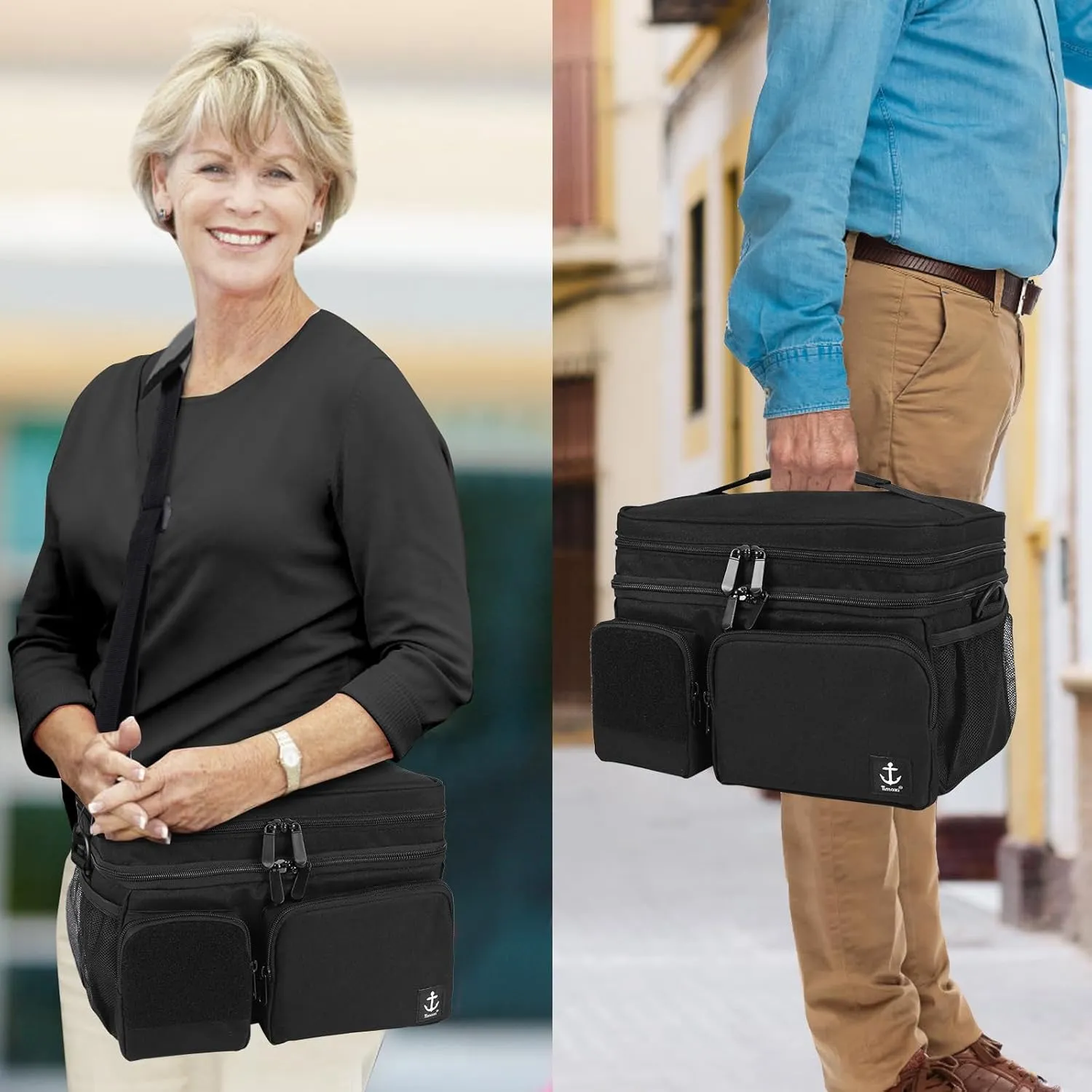 Double Layers Medicine Bag with Insulated Compartment Pill Bottle Organizer with Lockable Zipper,Travel Medicine Organizer with Soft Shoulder Straps for Pill Bottles, Medical Supplies