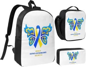 Down Syndrome Awareness Month Yellow Blue Ribbon Backpack Set Lightweight Laptop Backpack Lunch Bag with Pencil Case for Women Men Travel Work