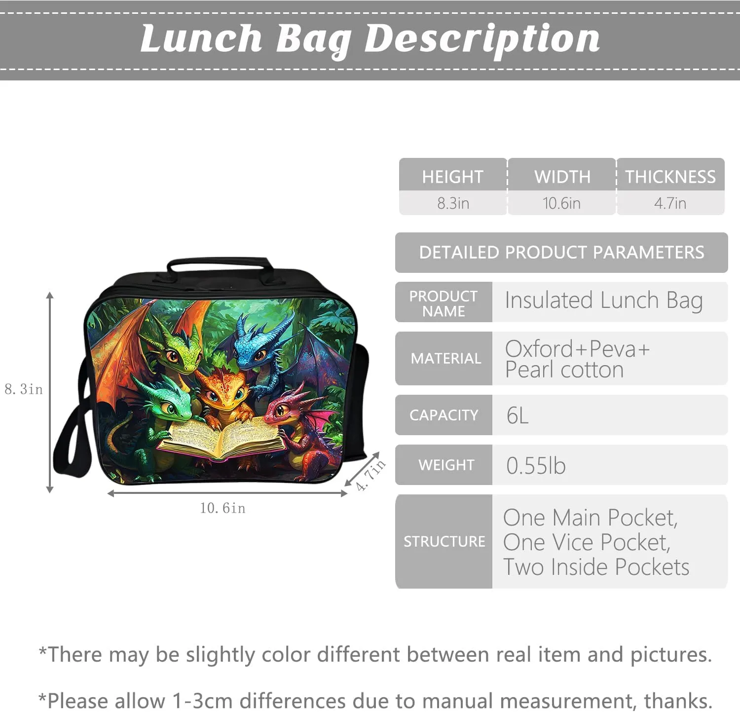 Dragon Backpack Kids Bookbag 16inch Schoolbag With Lunch Box Bag And Pencil Case Set For Boys Girls