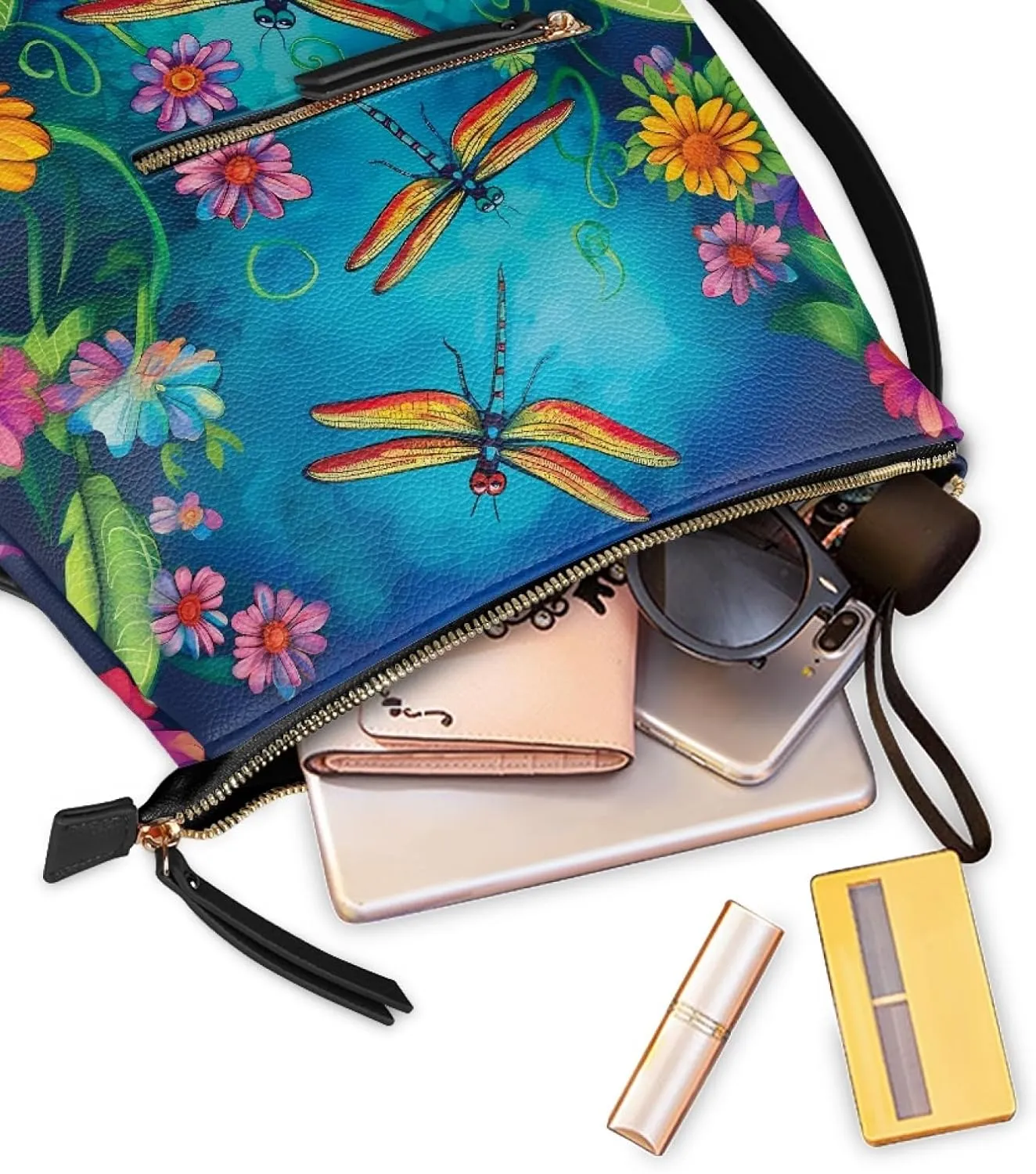 Dragonfly Print Backpack Purse for Women Anti-theft Flower Travel Backpack Lightweight Blue Shoulder Bag