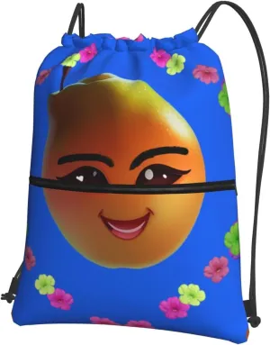 Drawstring Backpack with Zip Pockets, Smiley Yellow Pear Print Lightweight string Bag Travel Gym Sack, Hiking, Yoga