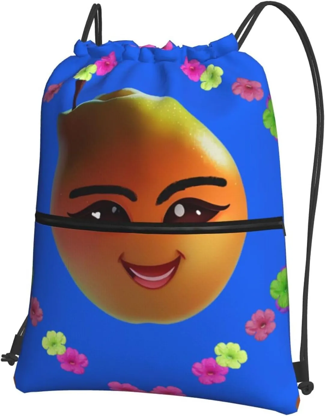 Drawstring Backpack with Zip Pockets, Smiley Yellow Pear Print Lightweight string Bag Travel Gym Sack, Hiking, Yoga