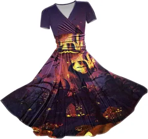 Dress Christmas Printed V Neck Short Sleeve Casual Dresses Halloween Costumes Dress Witch Costume Women Womens