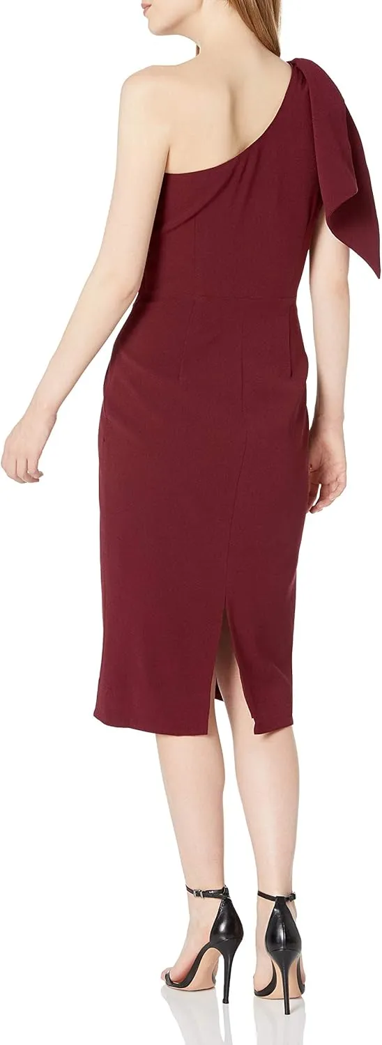 Dress the Population Women's Tiffany Asymmetrical Bow Neckline Bodycon Midi Dress