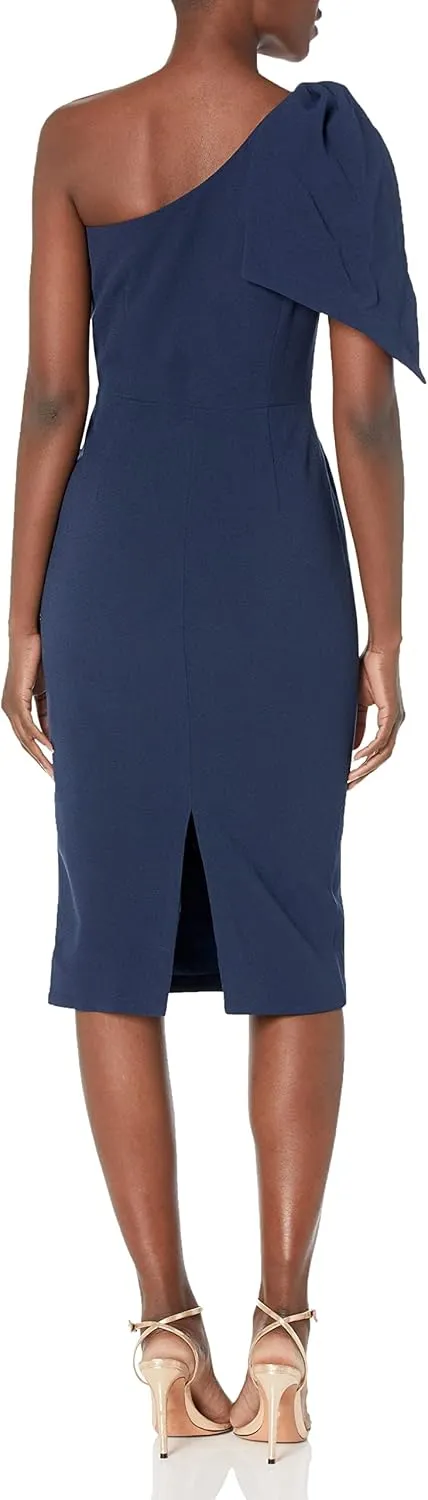 Dress the Population Women's Tiffany Asymmetrical Bow Neckline Bodycon Midi Dress