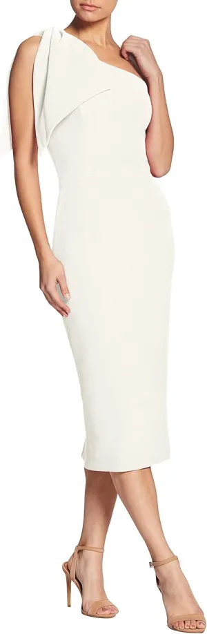 Dress the Population Women's Tiffany Asymmetrical Bow Neckline Bodycon Midi Dress
