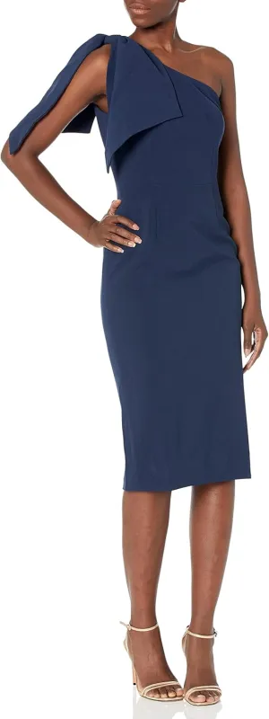 Dress the Population Women's Tiffany Asymmetrical Bow Neckline Bodycon Midi Dress