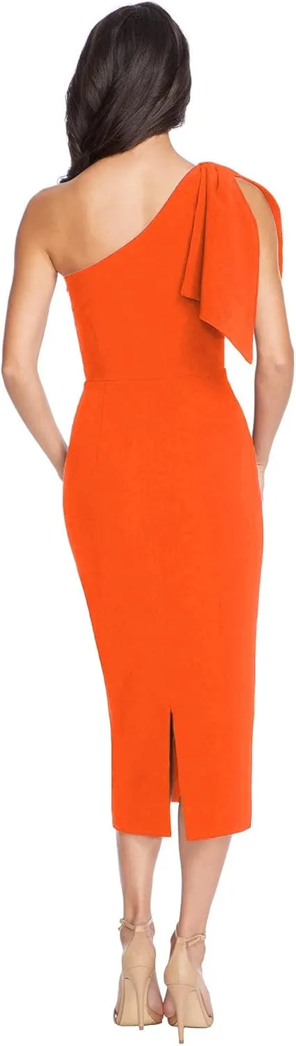 Dress the Population Women's Tiffany Asymmetrical Bow Neckline Bodycon Midi Dress