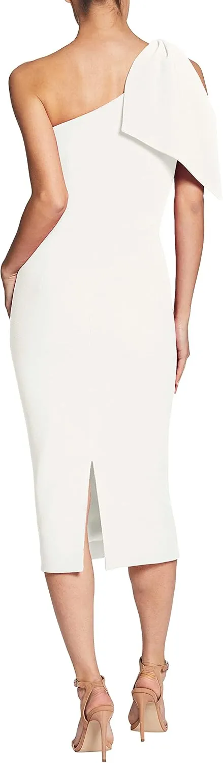 Dress the Population Women's Tiffany Asymmetrical Bow Neckline Bodycon Midi Dress