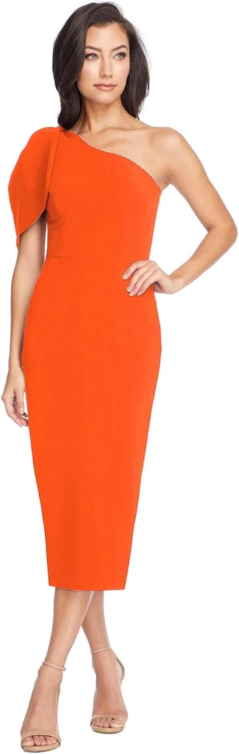 Dress the Population Women's Tiffany Asymmetrical Bow Neckline Bodycon Midi Dress