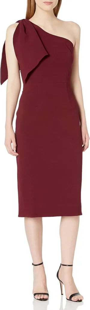 Dress the Population Women's Tiffany Asymmetrical Bow Neckline Bodycon Midi Dress