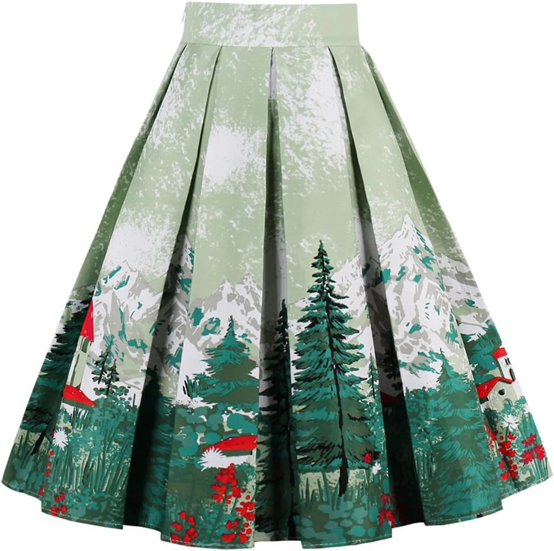 Dressever Women's Vintage A-line Printed Pleated Flared Midi Skirts